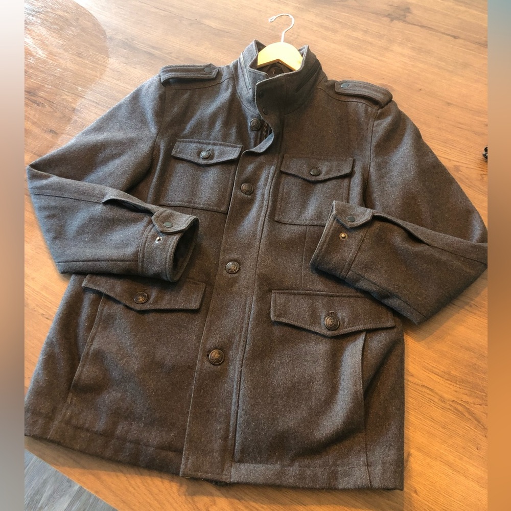 Guess Men's Gray Wool-Blend Insulated Military Quilted Coat Jacket